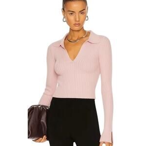 Sablyn 100% Cashmere Irene Polo Top Crop Sweater Rib Knit Pink Size Small